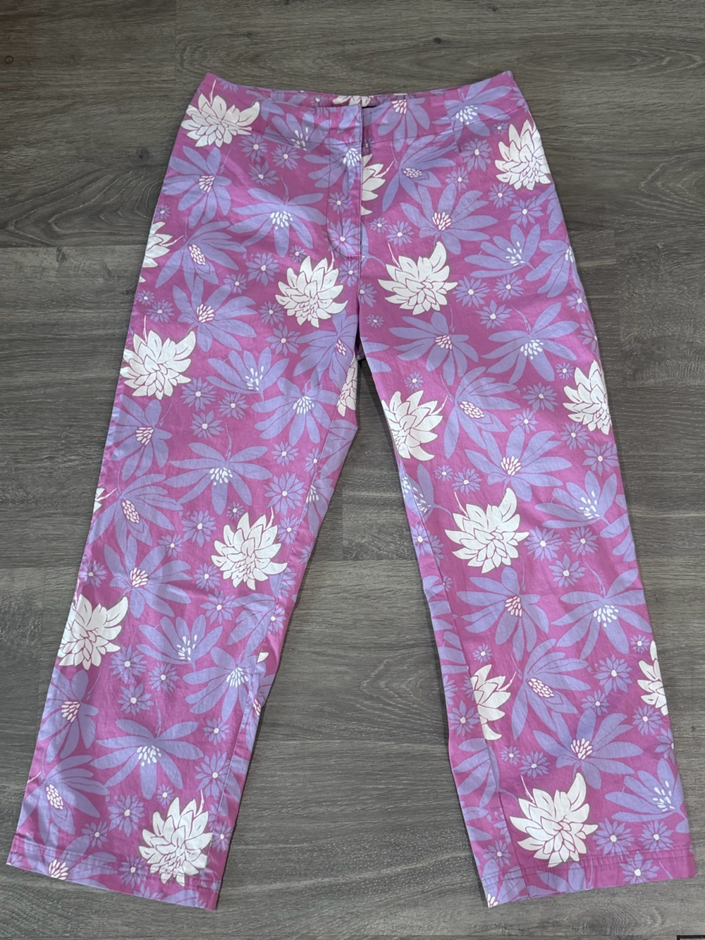 Vintage Y2K Mossimo Stretch Floral Pants Size 6 Pink Purple Mod Retro